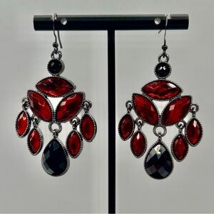 Dazzling Red and Black Chandelier Earrings